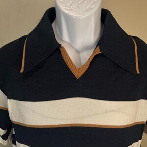 Vintage 1960's JC Penneys Men's blue, tan & white Sweater Polo shirt Medium M